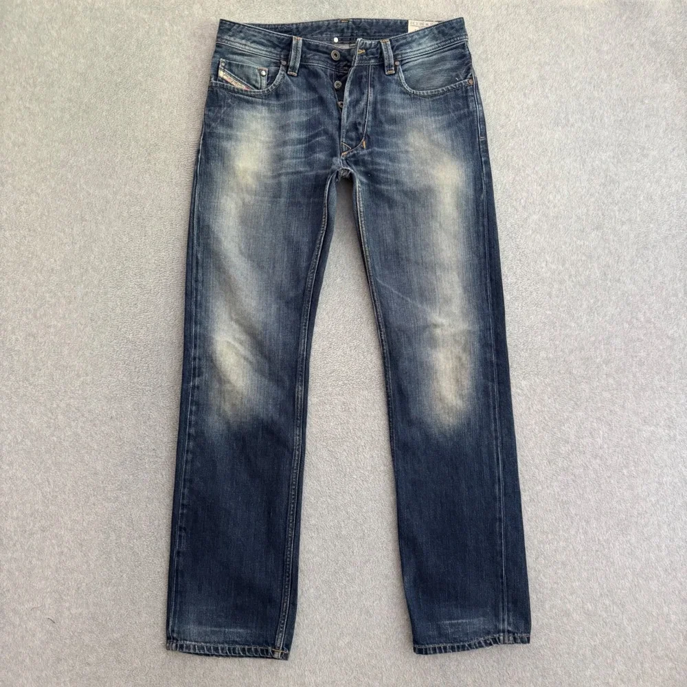 Diesel Larkee Mens 30x32 Regular Straight Jeans Blue Wash 008J4 Button Fly